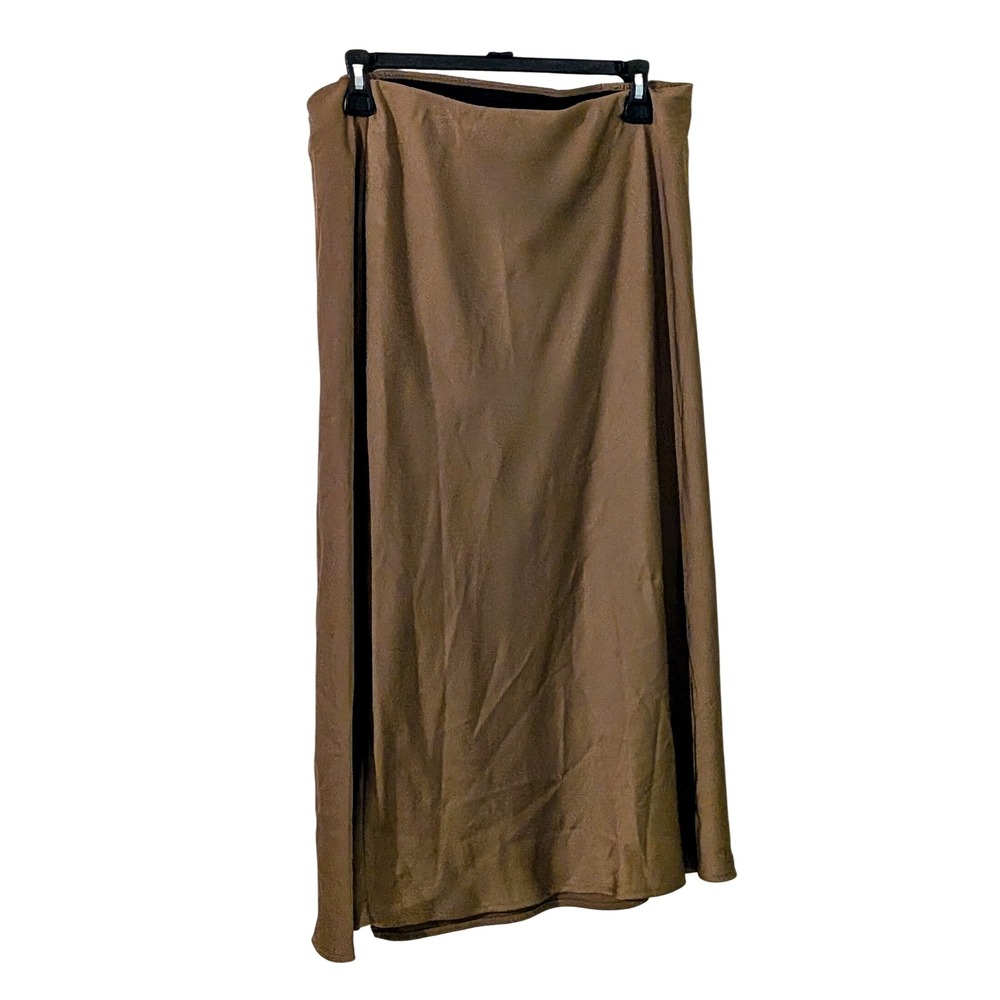 A New Day Camo Green Ruched Side Slit Maxi Skirt Size L